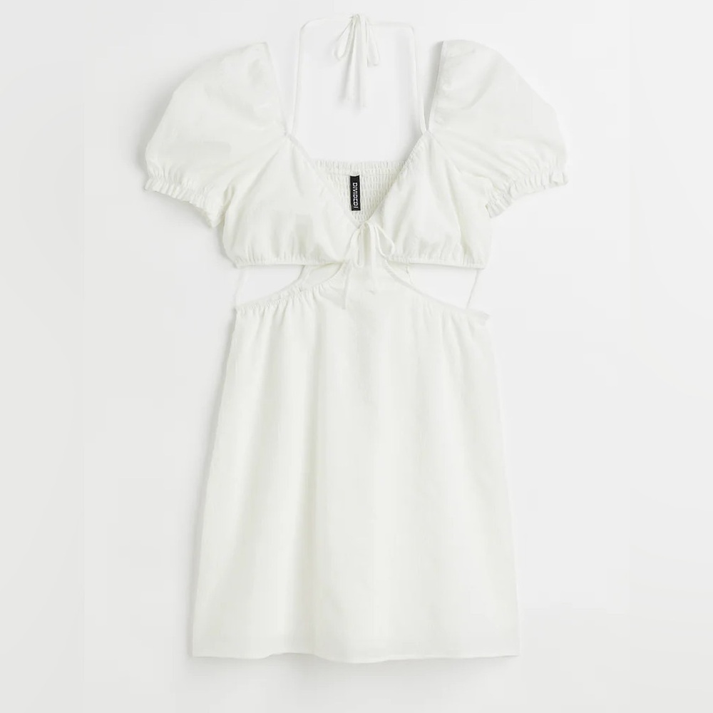 3/$20⚡️ NWT H&M Cut Out Peasant Style Tie Neck Mini Dress Flowy Bachelorette